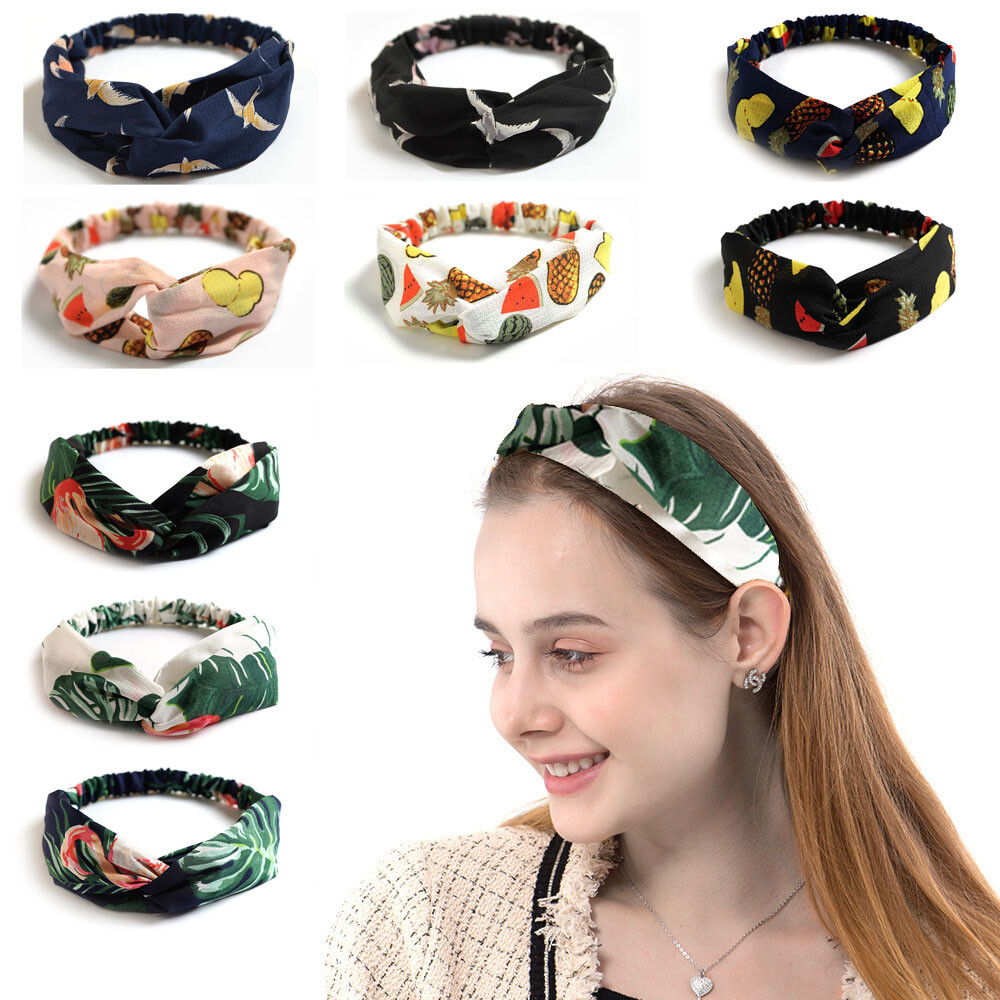 Elastic Hair Ties Headwear Satin Headband Twist Kot Pattern Bohemian Style