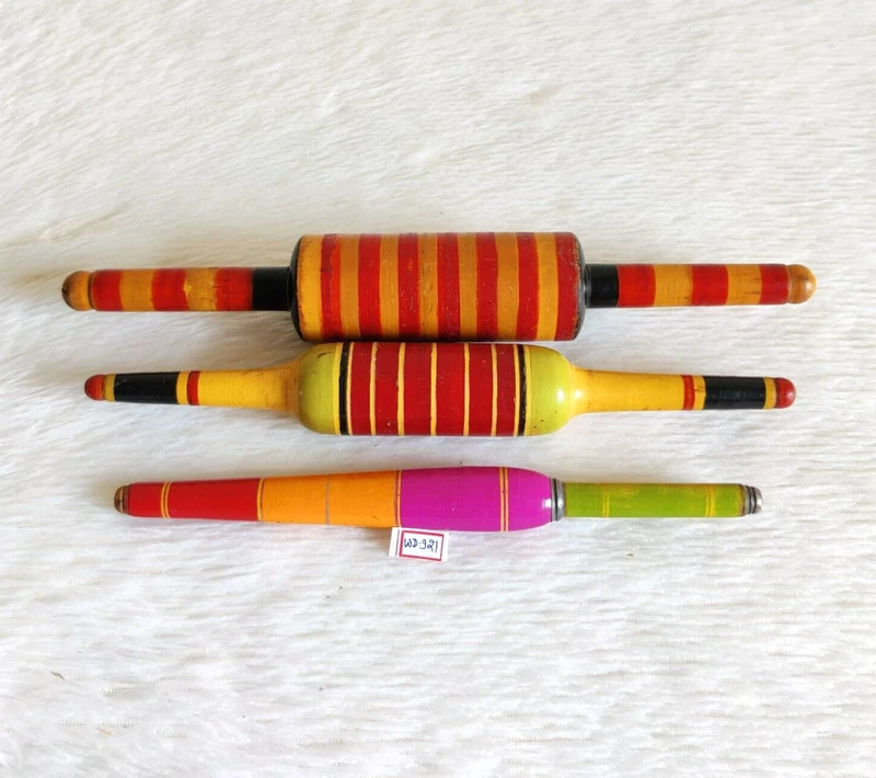 Antique Lacquered Wooden Tortilla Rolling Pin Set