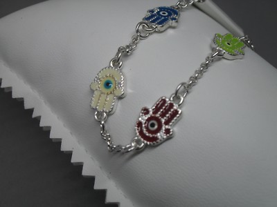Evil Eye Hamsa Multi colored Hands  Bracelet 8''
