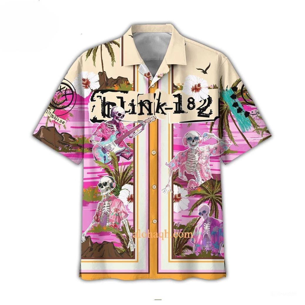 B182 Skeleton Playing Surf Guitar Hawaiian Shirt