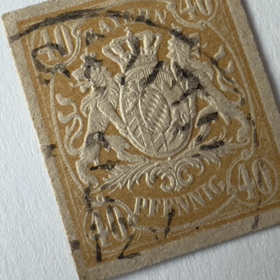 EARLY BAVARIA 40 PFENNIG POSTAL CARD STAMP CUT SQUARE WITH BAYREUTH CANCEL - Image 2 of 3