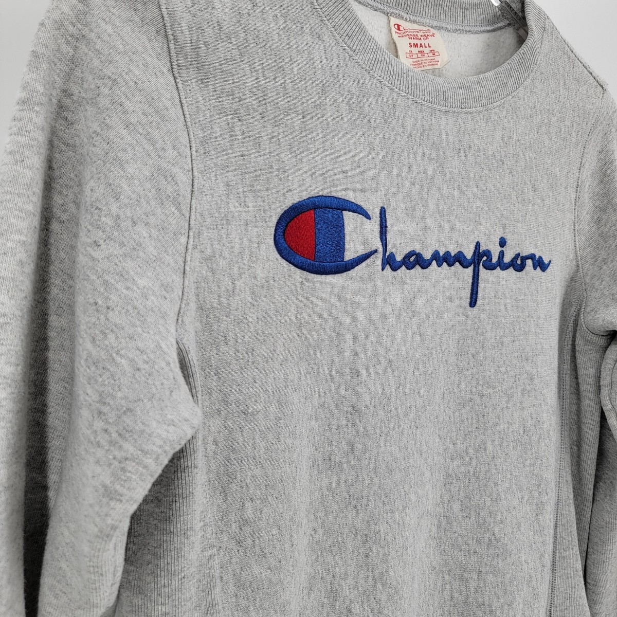 Champion Vintage Reverse Weave Warm Up Logo Gray Crew Neck 