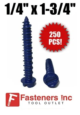 (Qty 250) 1/4" X 1-3/4" Concrete Masonry Screw Anchors Tapcon Hex Head