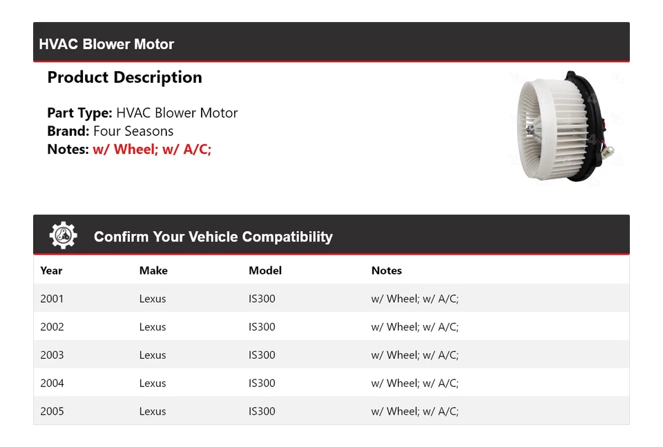 适用于 2001 - 2005 年雷克萨斯 IS300 HVAC 吹风机电机 4 季 2002 2003 2004 — 第 2/4 张图片