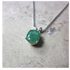 Natural Emerald Pendant May Birthstone Pendant Necklace 925 Sterling Silver