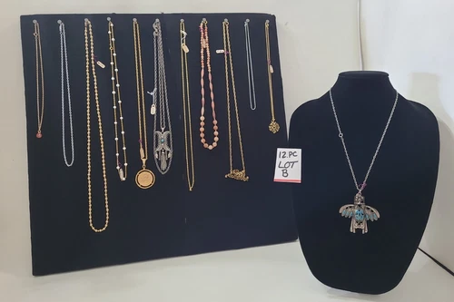 Costume Jewelry Vintage Lot 12 Necklace Charms, Chain, Beads Gold Tone & More B