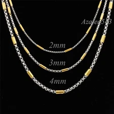 2/3/4MM 18"~36" MENs BOYs Silver/Gold Tube Box Stainless Steel Chain Necklace