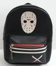 Bioworld Friday the 13th Mask Stripes Jason Mini Backpack Zipper Closure