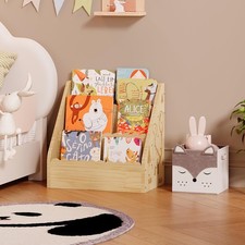 3-Tier Wooden Scalloped Book Shelf for Kids, Montessori Nursery Bookshelf wit...