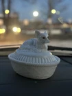 VTG Westmoreland glass Fox Nest Basket Covered candy Dish Milk Glass Amber eyes