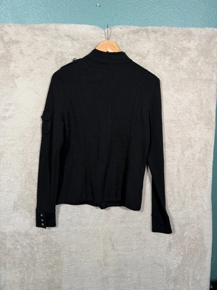 Шерстяная куртка военного назначения Tory Burch женский размер L черная на пуговицах спереди - Изображение 3 из 4