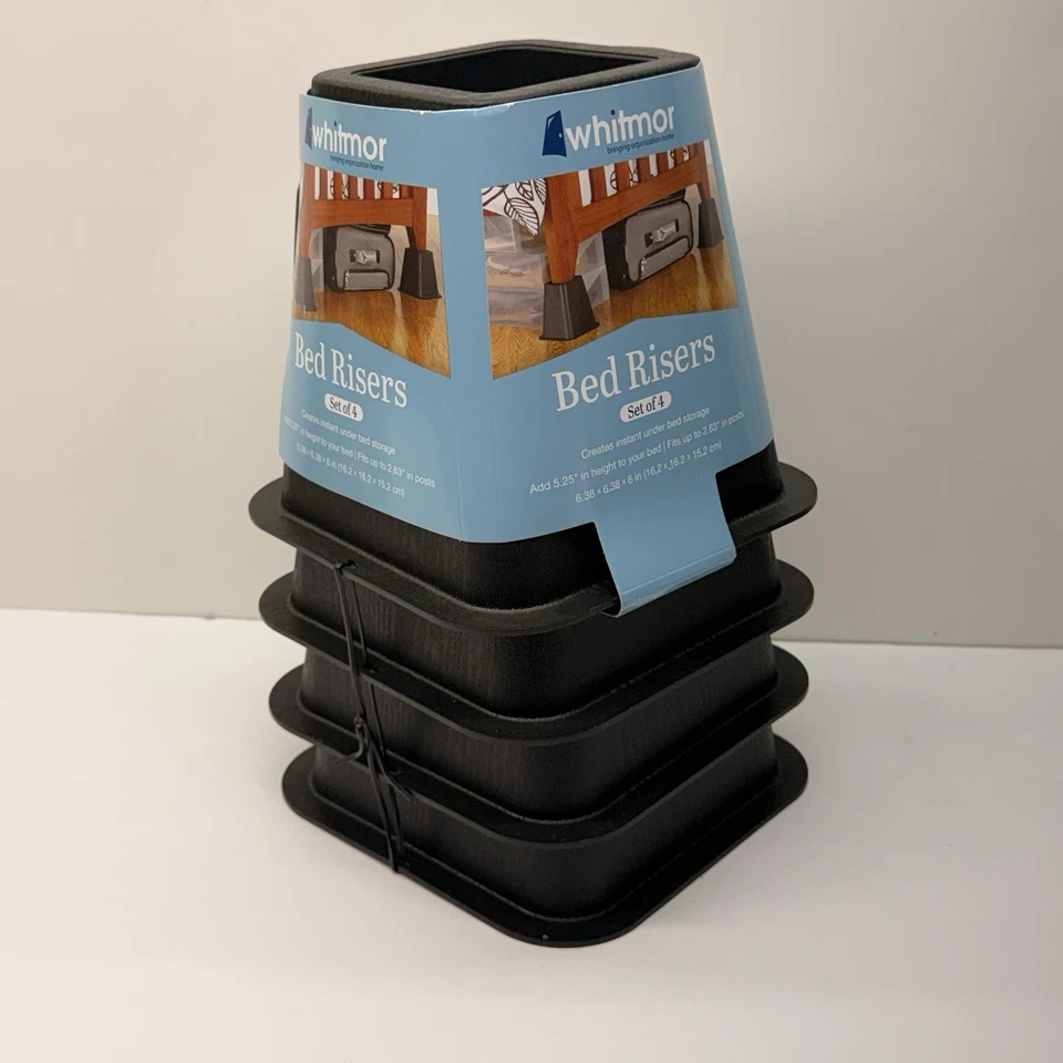 Elevadores de cama de plástico negro levantan tu cama para crear espacio de almacenamiento paquete de 4 ensamblados Foto 4 de 4