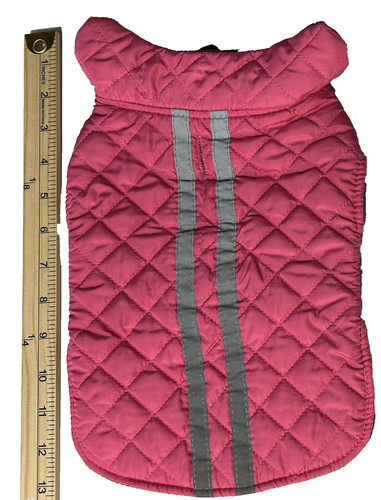 Pet Dog Pink Coat Small Vest Parka Jacket Gray Reflection Strip Brown Lining
