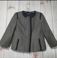 Kasper Jacket Womens 6P Black White Tweed Collarless Blazer Petite Career Office