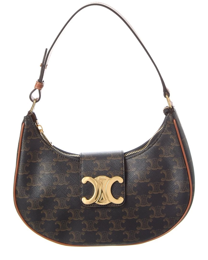 Borsa a tracolla Celine Ava media trionfo rivestita in tela e pelle donna marrone