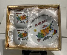Vintage KIBRIS Cyprus Souvenir Espresso Demitasse Set of 2 Cups & Saucer
