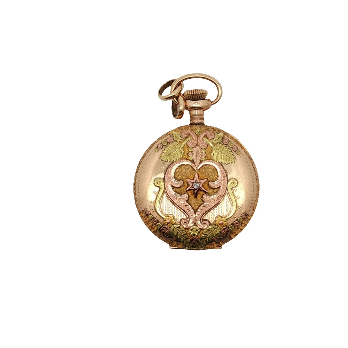 Rare 122yr.Old Solid 14K Gold Diamond Case Elgin 7J Moon&Star Pocket Watch. Runs Antique 1894 14 K Gold Filled Hunter Case ELGIN Lady main image 4