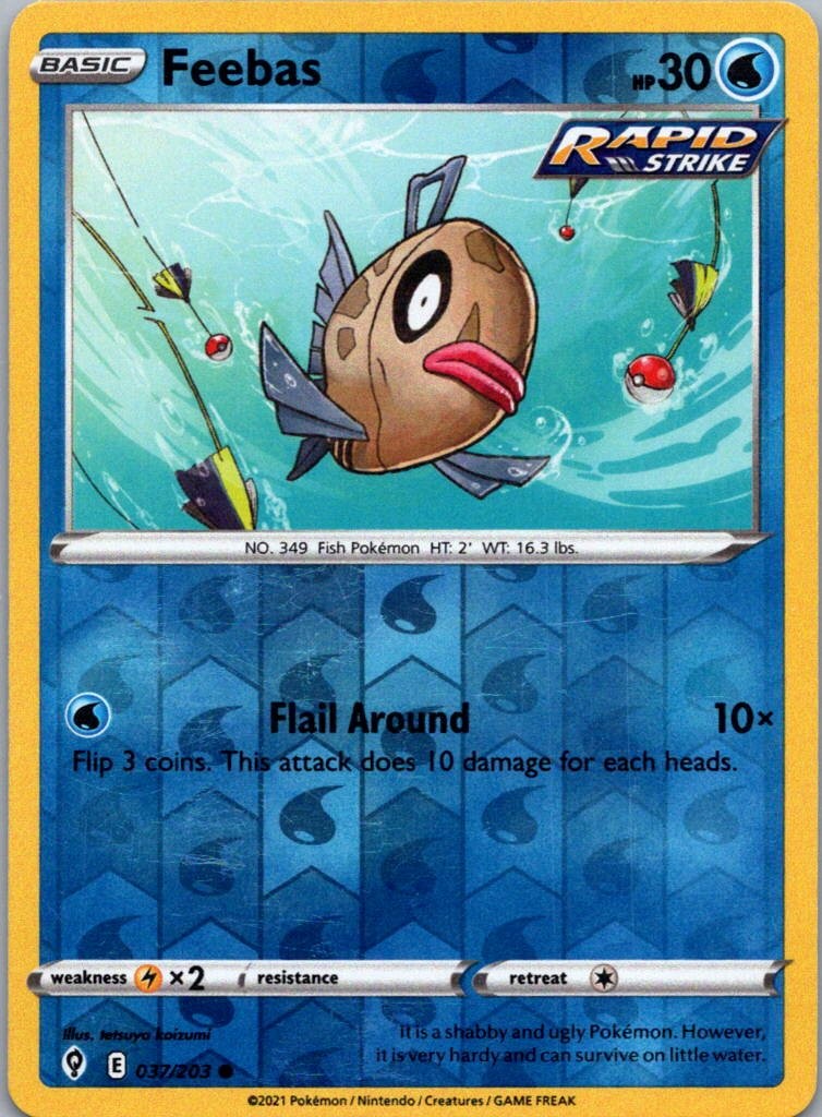 Pokemon TCG Feebas 37/203 Evolving Skies Rev Holo NM