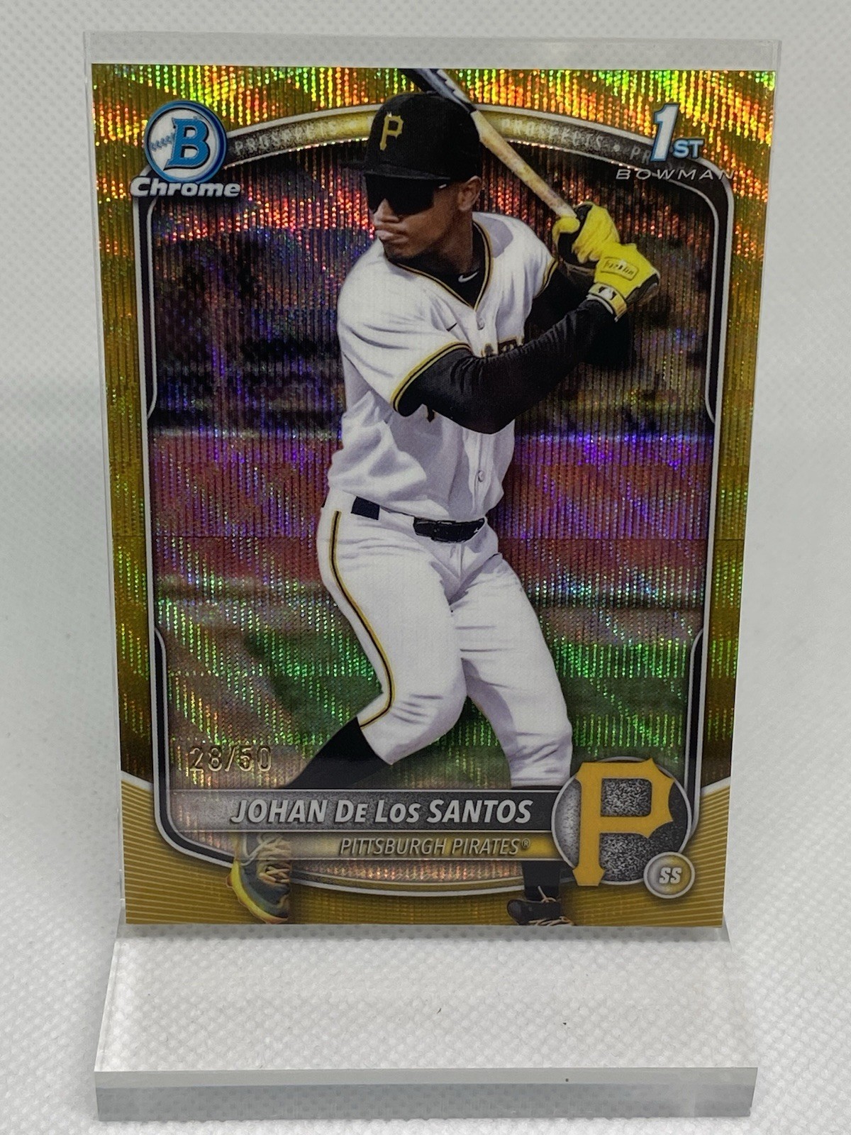 2025 Bowman Chrome Prospect 1st #BCP-163 Johan De Los Santos Gold Wave 28/50