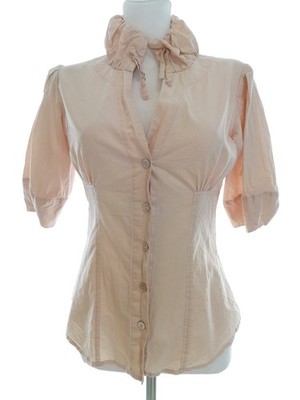 ADOLFO DOMINGUEZ Damen Geknöpfte Bluse Gr. 36 Beige Kurzer Ärmel Knöpfe