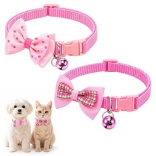 2pcs Pink Small Dog Collar with Bell Bow Bowtie Cat Collar with Bell Girl