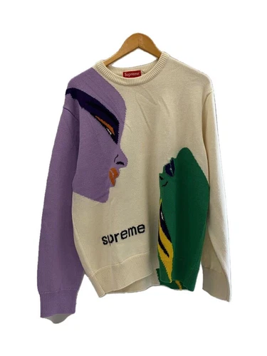 Pull tricot suprême 21AW visages (épais L acrylique crème occasion