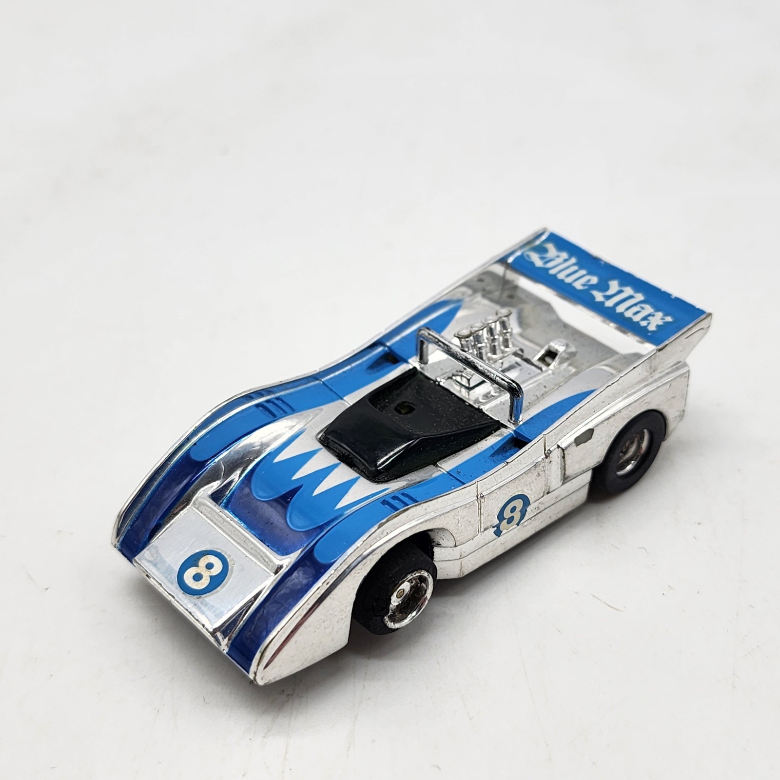 Vintage Tyco #8 Blue Max McLaren M8F HO Slot Car Chrome UNTESTED Preowned