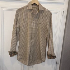 BURBERRY BRIT  Men’s Beige Plaid Checks Button  Sz S Long Sleeve Shirt Cotton