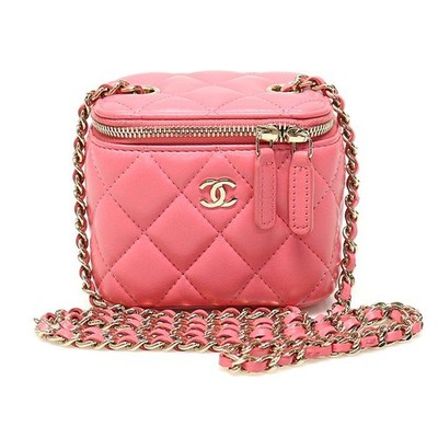 CHANEL AP1340 Rosa Lammgold Waschtisch Kosmetik Mini Classic Box Kette 125781262