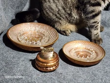 Copper Table Lighter And Ashtrays With Glass Inserts With My Helper