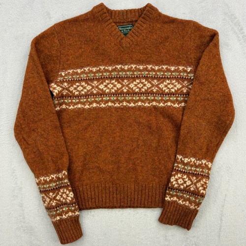 Abercrombie Fitch Sweater Mens Small Brown Fair Isle Shetland Wool Vintage - Image 1