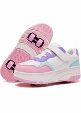 Kids Pink Purple Light-Up Roller Shoes with Aqua Accents