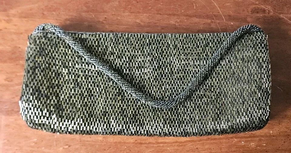 Moyna Beaded Purse Green Clutch With Strap Purse Handbag Excellent Condition - Image 2 of 4