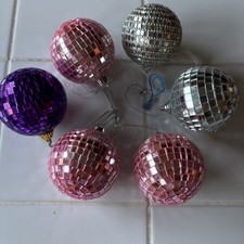 6 MIRRORED GLASS 3" DISCO BALL ORNAMENTS