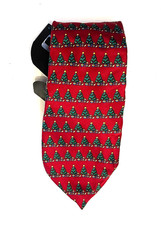 New Mens Imported Silk Necktie 56" long Holiday Red Christmas Tree Tie USA made