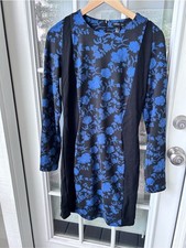 Mango Blue & Black Dress | Timeless Chic Midi Dress | Women’s Size Medium MNG