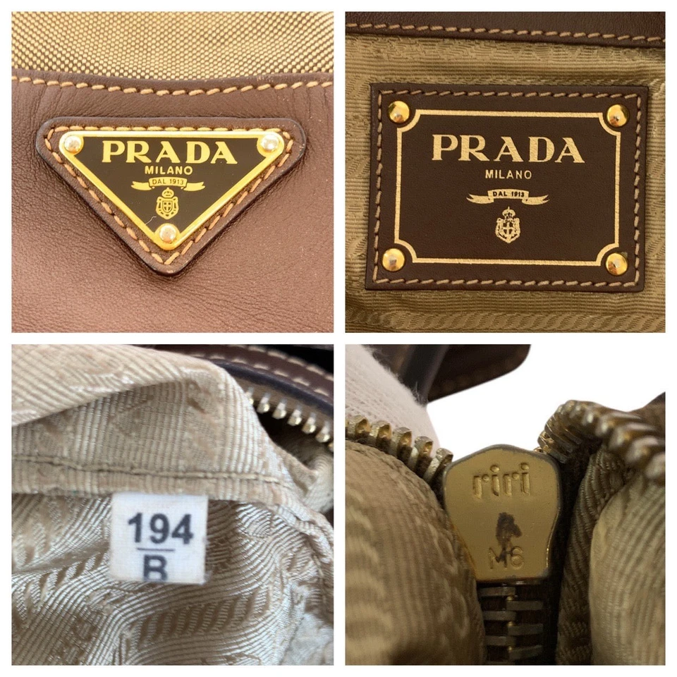 Prada Canvas Leather Logo Jacquard Hobo Bag Women Brown One Size - Image 4 of 4