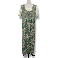 Vintage Dress K.C. Spencer Green Floral Classic Lace Lined Jumper Cottage Sz M