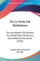 Jacques Pierre Brissot De Warville | De La Verite Ou Meditations | Taschenbuch