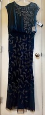 JS Collections Navy Blue Beaded Leaf Chiffon Trumpet Gown Size 4 Orig 298
