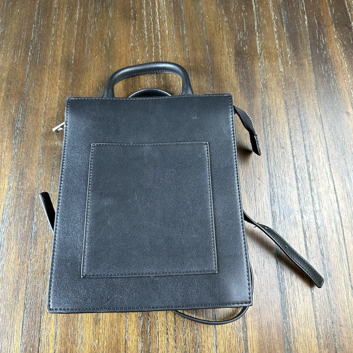 black leather backpack urban outfitters Urban Outfitters Black Faux Leather Minimalist Backpack Bag Purse 9.5” x 8”