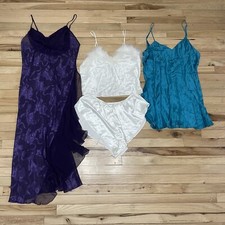 3 Vtg Victoria's Secret Gold Label Satin High Cut Teddy Dress Silk Nightie