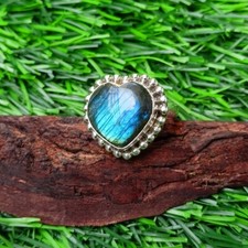 Solid 925 Sterling silver Natural Labradorite Ring Gemstone Jewelry For Her J 78