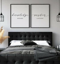 Knowledge Speaks Wisdom Listens, Set of 2 Prints, Minimalist Home Wall Art Decor