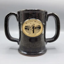 Sunset Hill Stoneware Mystic Monk Coffee Tea Mug Cup Dual Handles Black Drip
