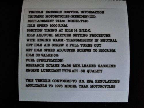 Triumph T140 1978 UNDERSEAT DATA Information EMISSIONS 1978 - Picture 1 of 1