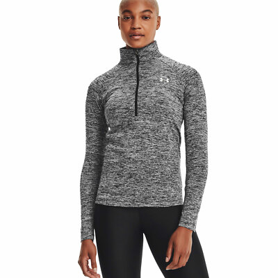 Under Armour Rush Tech 1/2 Zip Twist Damen-Shirt Funktionsshirt Top Grau Meliert