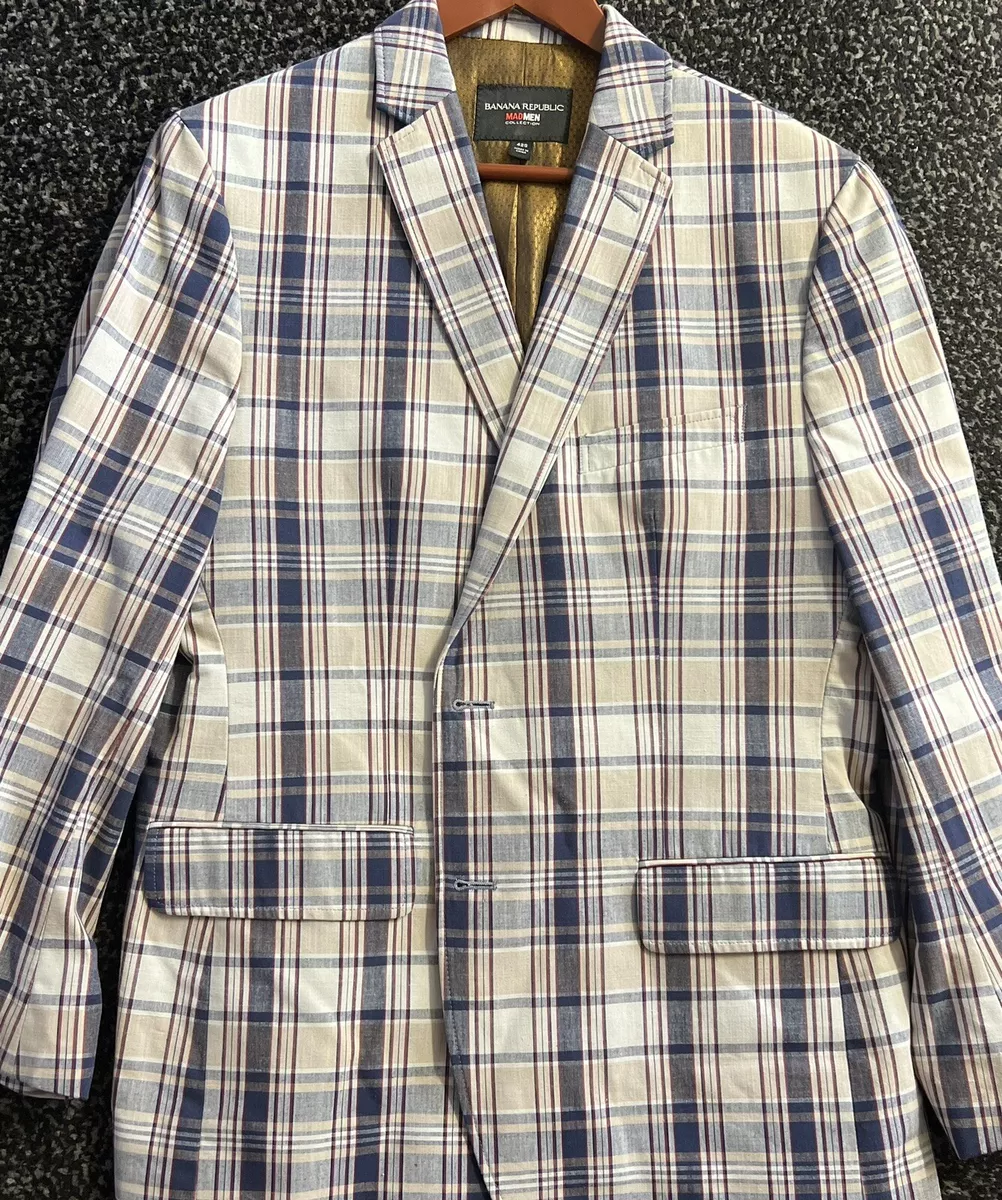 Banana Republic Mad Men Don Draper Red Navy Vintage Plaid Blazer 42S