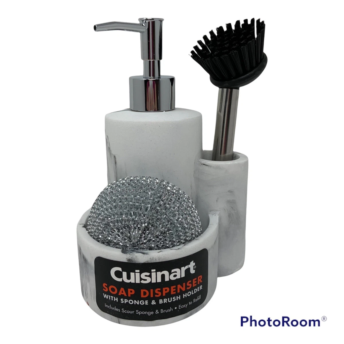 Cuisinart Round Kitchen Soap Dispenser Sponge Brush Holder 3-in-1