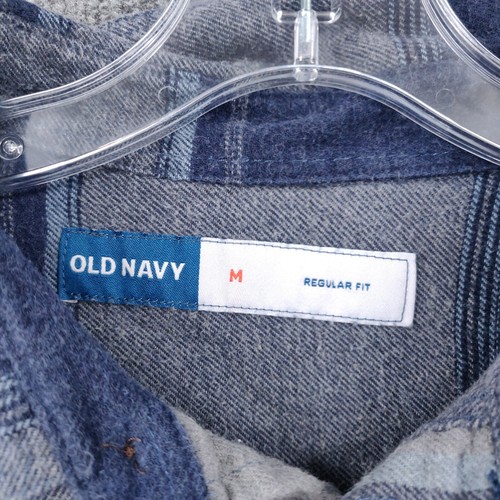 Old Navy Button Up Shirt Mens Medium Blue Regular Fit Flannel Plaid Long Sleeve - Picture 3 of 7